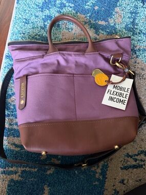 R.Riveter Purple Canvas & Brown Leather Bag
